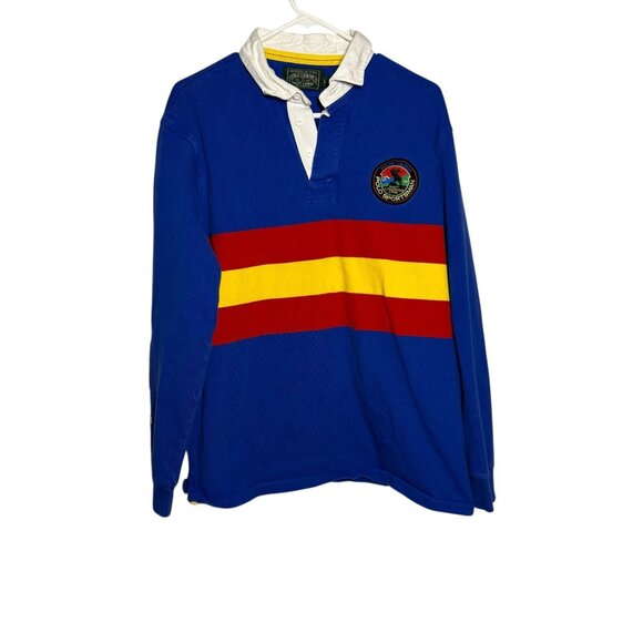 Ralph Lauren Polo Country Rugby Shirt L/S Blue Yellow Red Stripes Terrain Logo - Picture 1 of 7